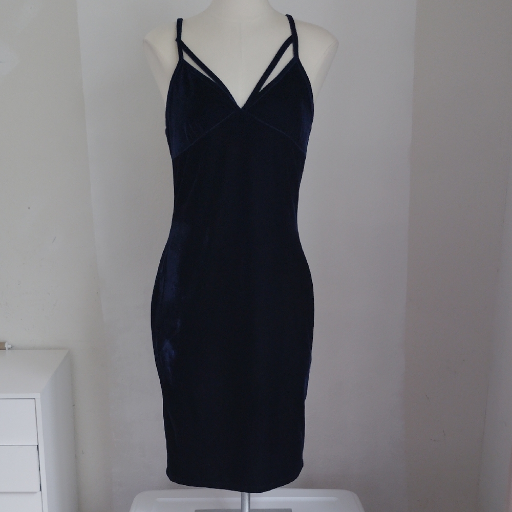 Iris Womens Midnight Blue Velvet Babydoll Midi Slip Dress Sz M Whimsigoth Y2K